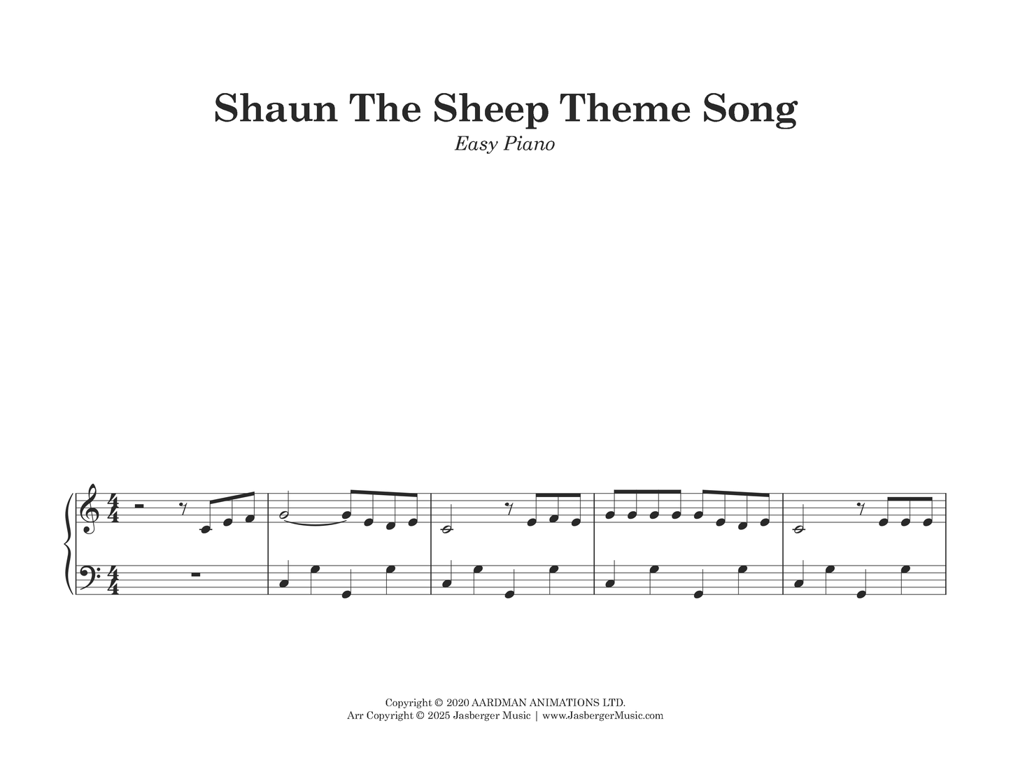 Shaun The Sheep Theme Song | Easy Piano Solo