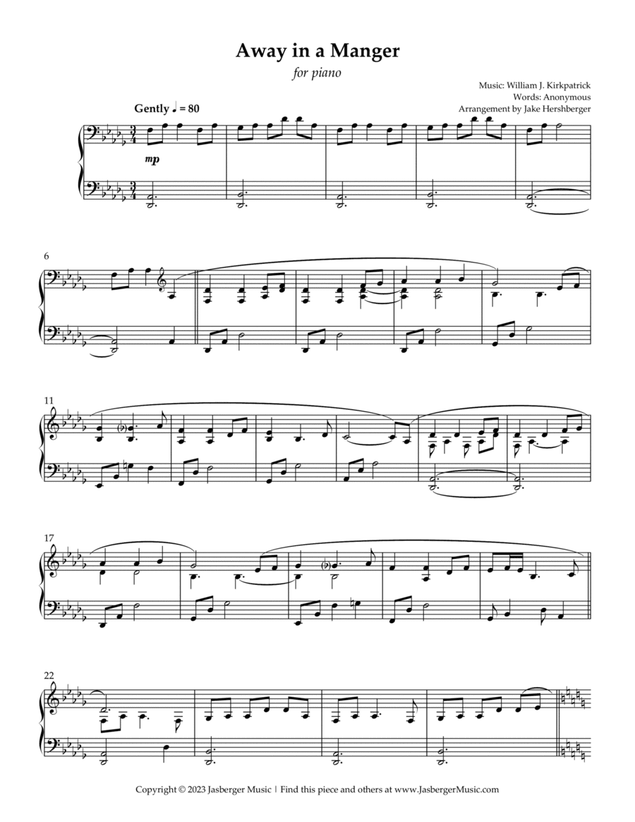 Away in a Manger Intermediate Piano Solo - Jasberger Music