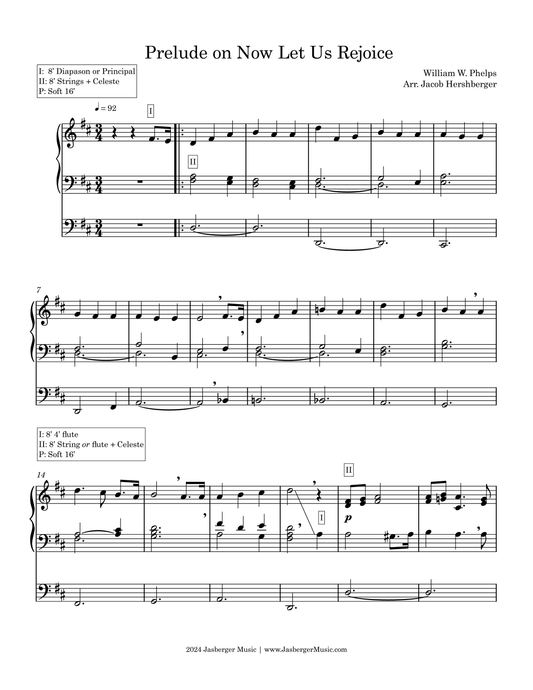 Now Let Us Rejoice - Easy Organ Prelude (Physical Sheet Music) - Jasberger Music