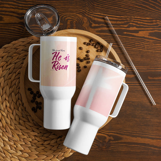 Inspirational "He is Risen" Travel Mug | Christian Faith Gift | Jesus Christ Bible Quote Mug | Double - Walled Insulated Cup - Jasberger Music